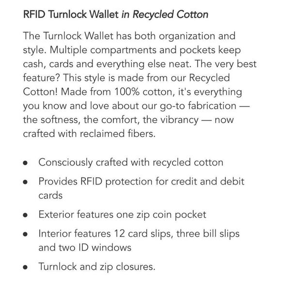 NWOT Vera Bradley long wallet. - Picture 7 of 7